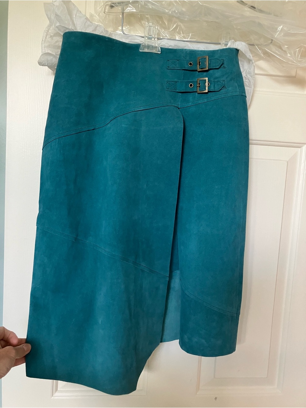 Teal Suede Skirt with Buckle Detail